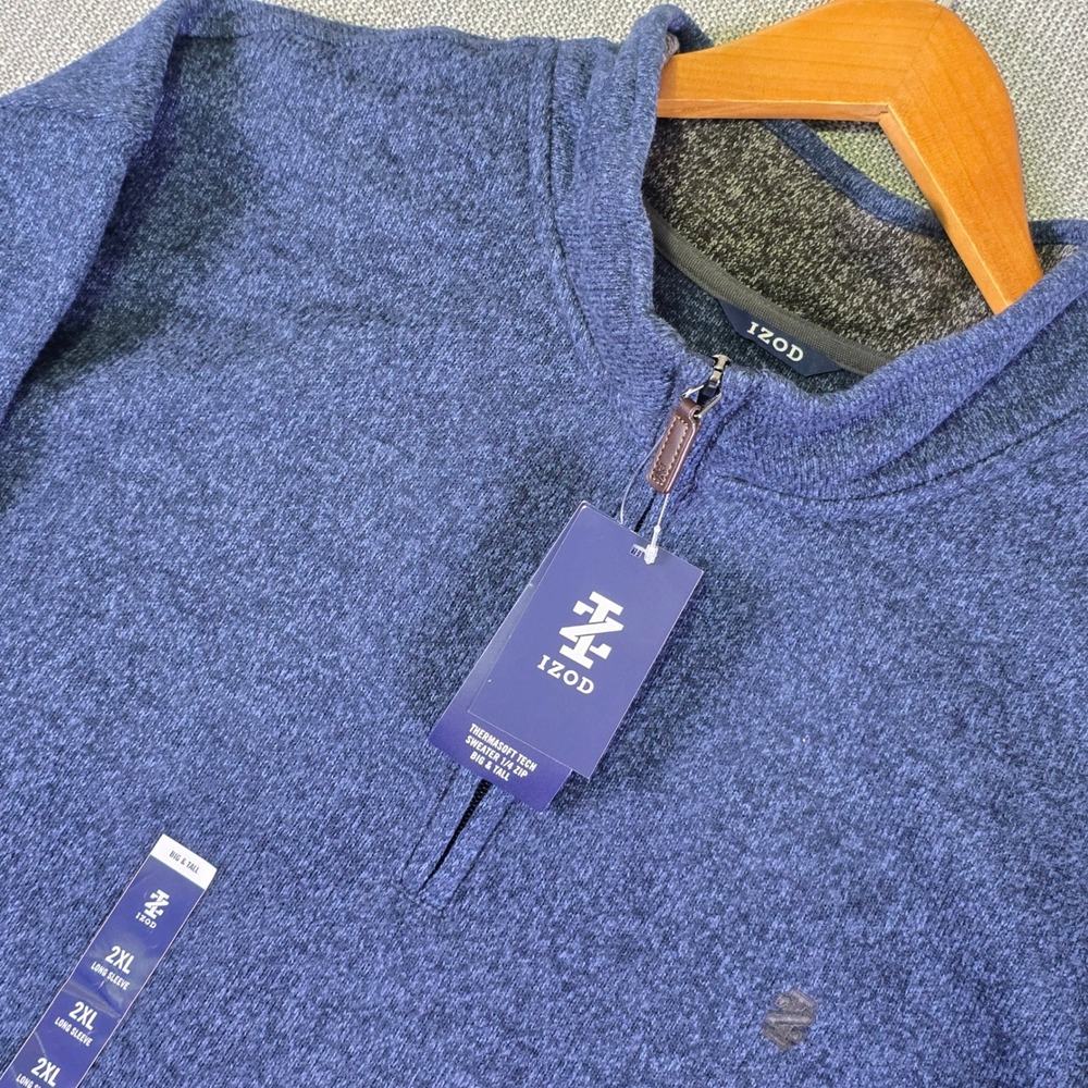 NWT Izod Thermasoft Quarter Zip Sweater Mens 2XL Navy Blue Fleece Pullover NEW